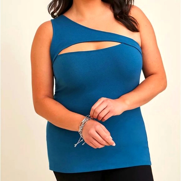 ❤️NWT VINTAGE TORRID CUTOUT ONE SHOULDER TOP CAMI TANK FITTED BLUE - SIZE 3X - Picture 7 of 10